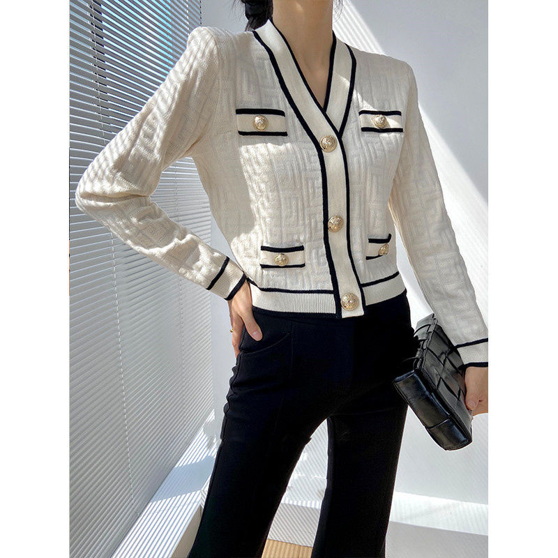 Crop Cardigan Vintage - Spring Autumn New V-neck Long Sleeve