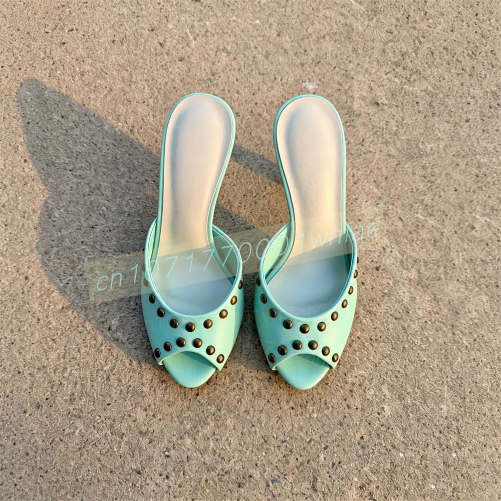 Vintage Fashion Ladies - Women Peep Toe Rivet Stiletto Mule