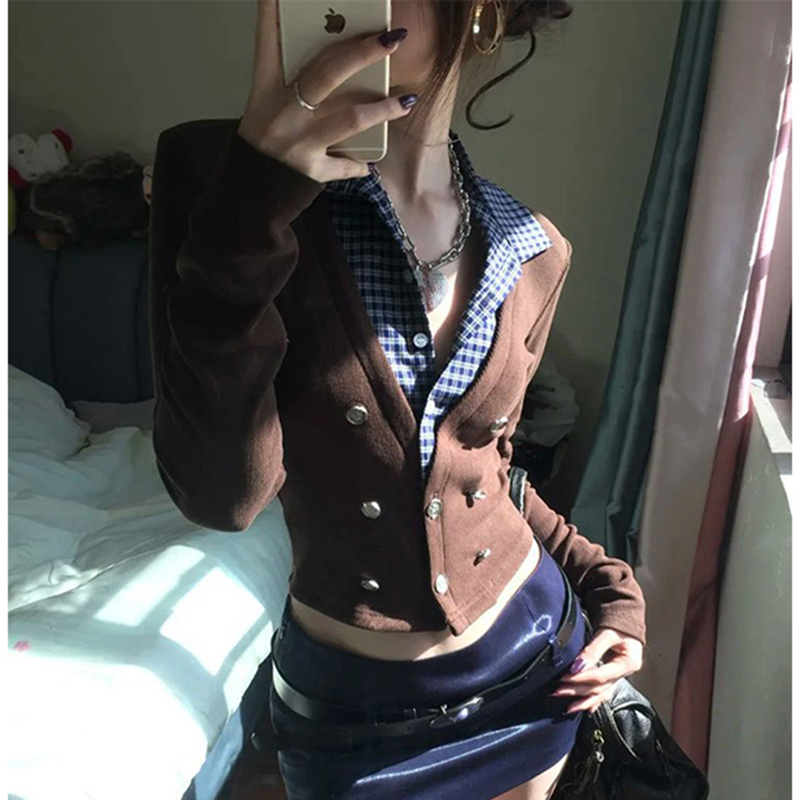 Crop Cardigan Vintage - MEXZT Y2K Cropped Knitted Cardigan Women