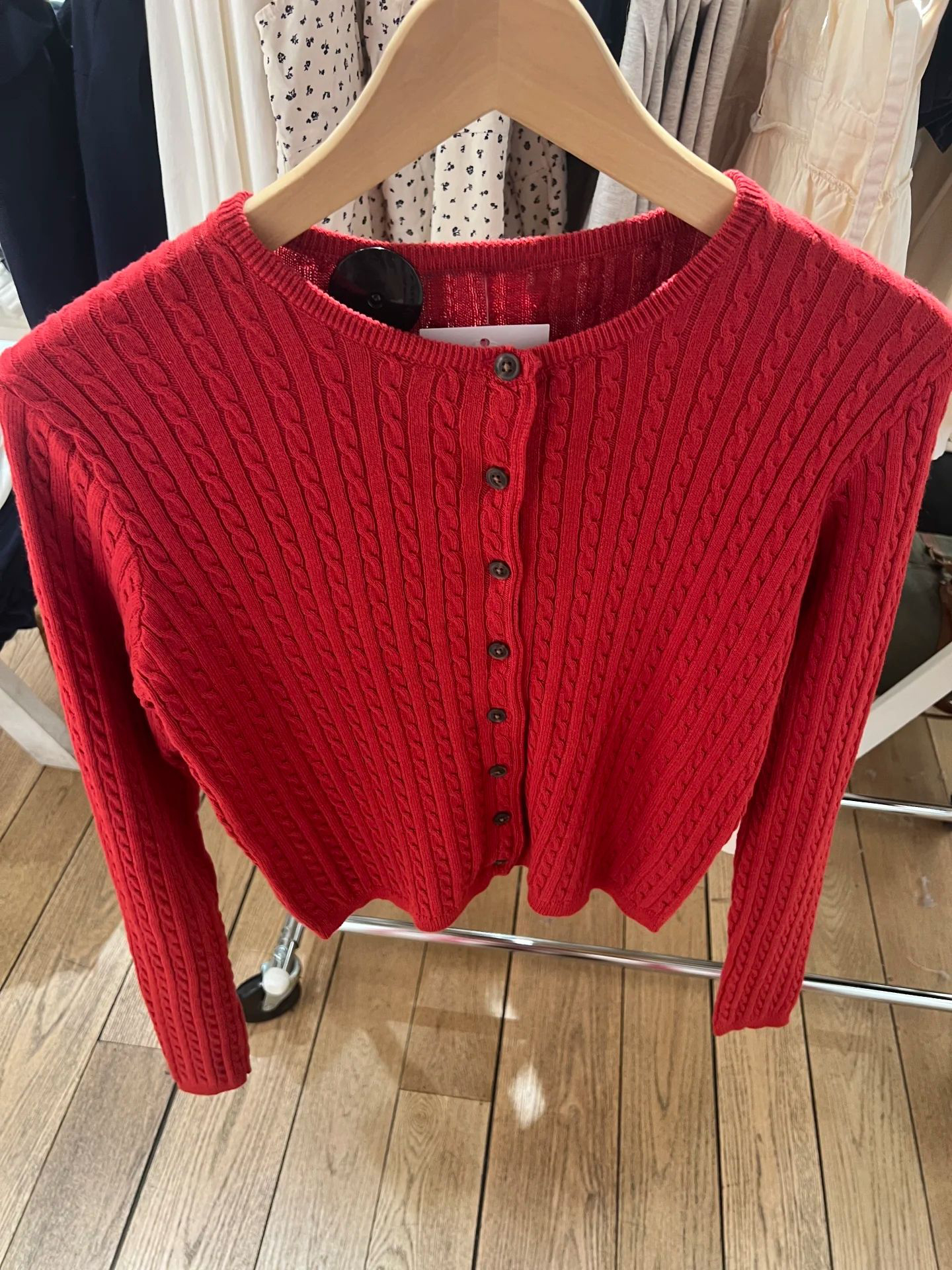 Crop Cardigan Vintage - New Red Twist flower Knitted Sweater