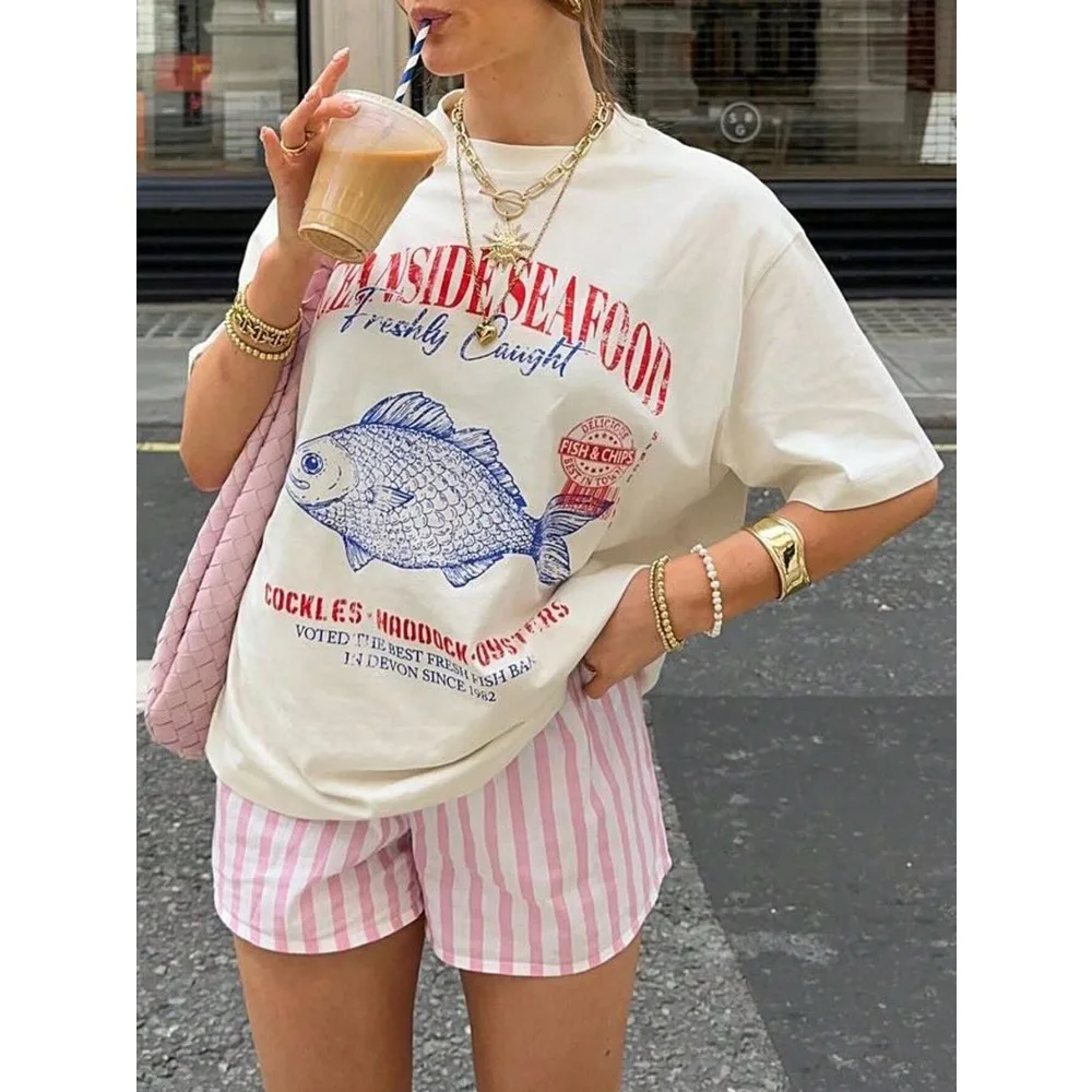 Vintage Fashion Ladies - Seafood Graphic Tee Grunge Aesthetic Streetwear