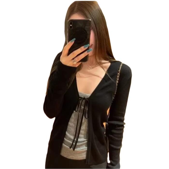 Crop Cardigan Vintage - Women's Knitting Thin Long Sleeve Cardigan