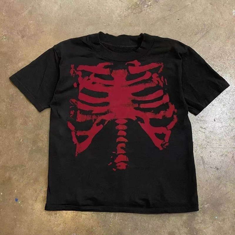 Vintage Fashion Subculture - Women Subculture Gothic Skeleton Print T-Shirt