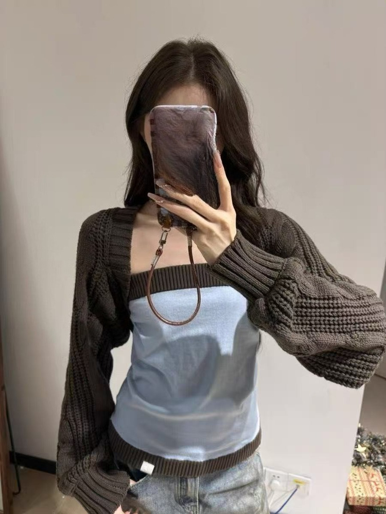 Crop Cardigan Vintage - Y2k Aesthetic Two Pieces Set Knitted