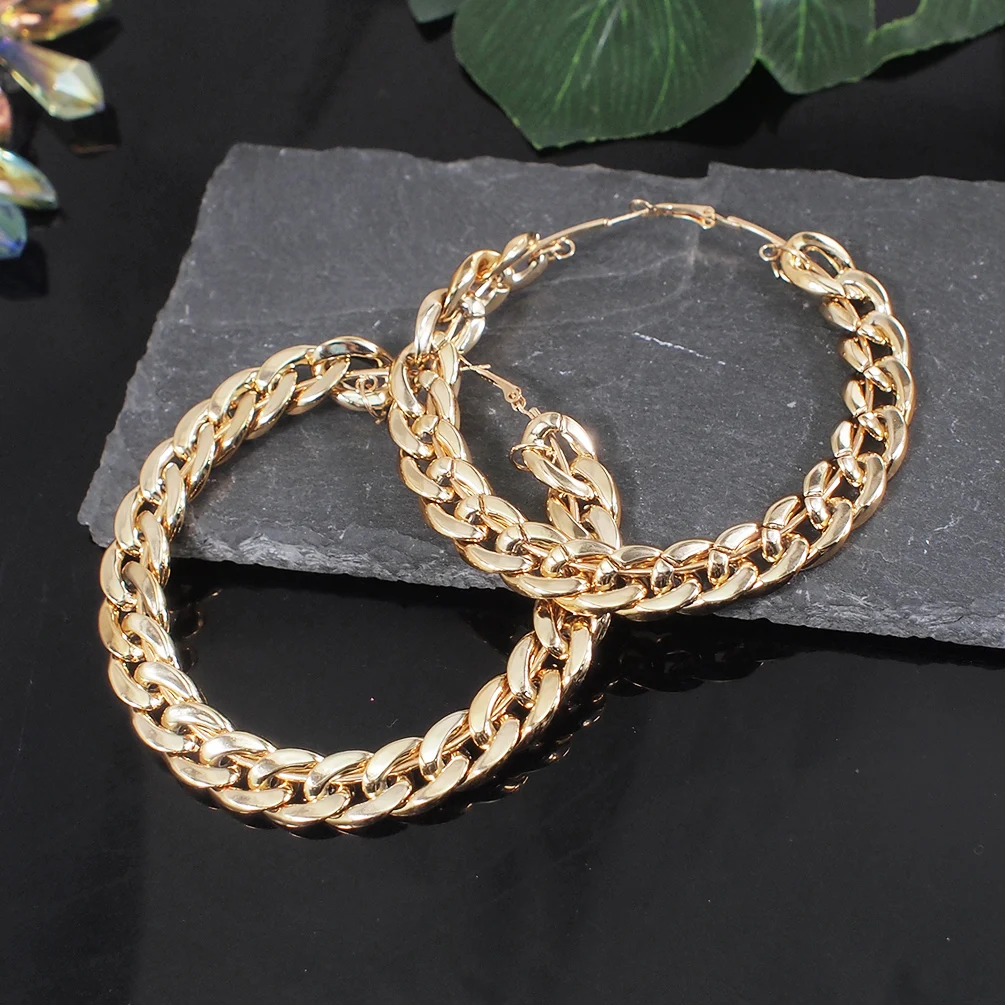 Vintage Fashion Korea - Korea Fashion Gold Color Chain Hoop