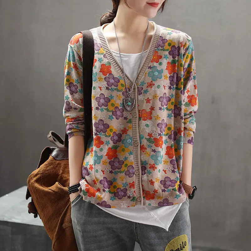 Crop Cardigan Vintage - Vintage Loose Sweaters Coat Spring Autumn