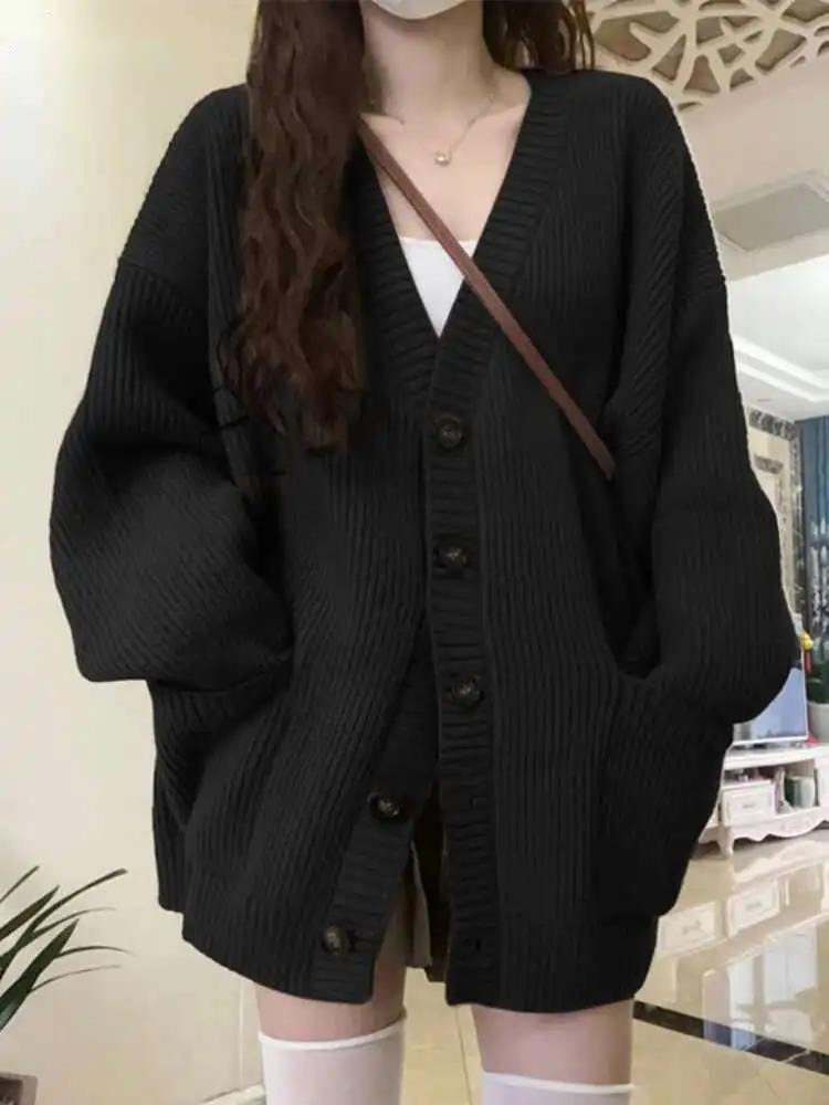 Crop Cardigan Vintage - Loose Cardigan Women Long Sleeve V-neck