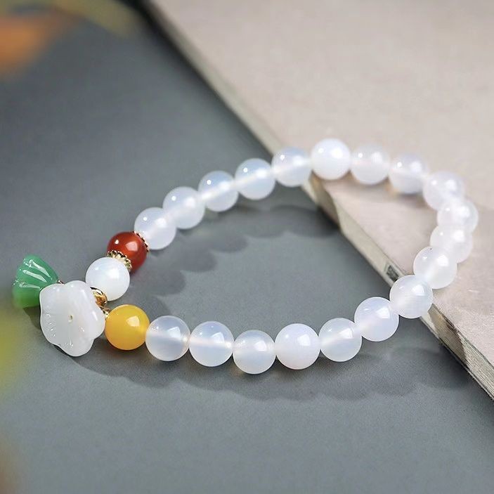 White Agate Bracelet with Lotu - Vintage Fashion Tiktok 评论和价格