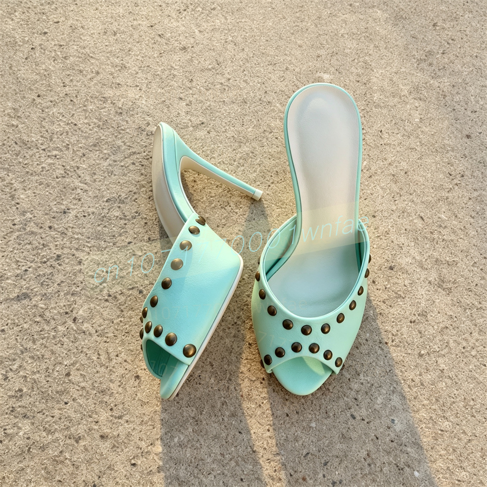 Women Peep Toe Rivet Stiletto  - Vintage Fashion Ladies 评论和价格