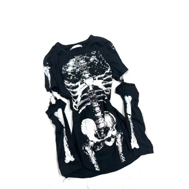 Gothic Skeleton Graphic T-Shir - Vintage Fashion Subculture 评论和价格