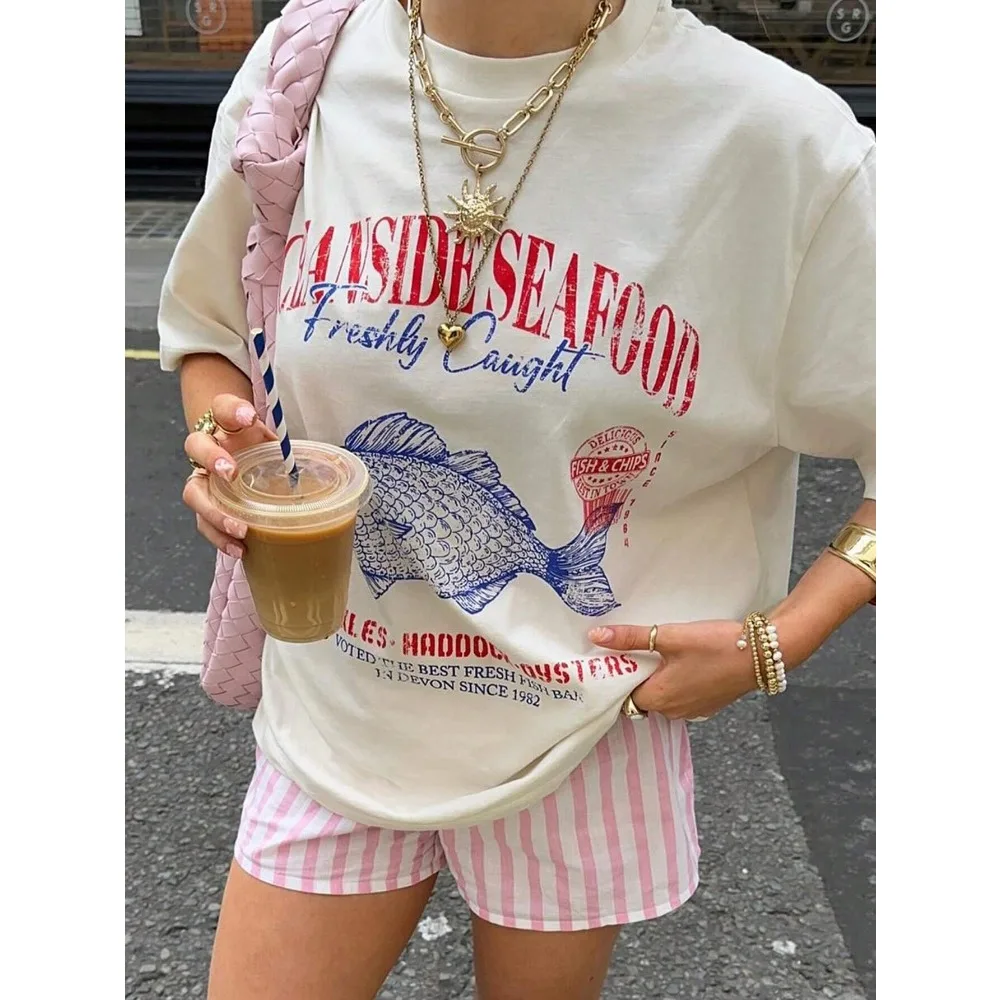 Seafood Graphic Tee Grunge Aes - Vintage Fashion Ladies 评论和价格
