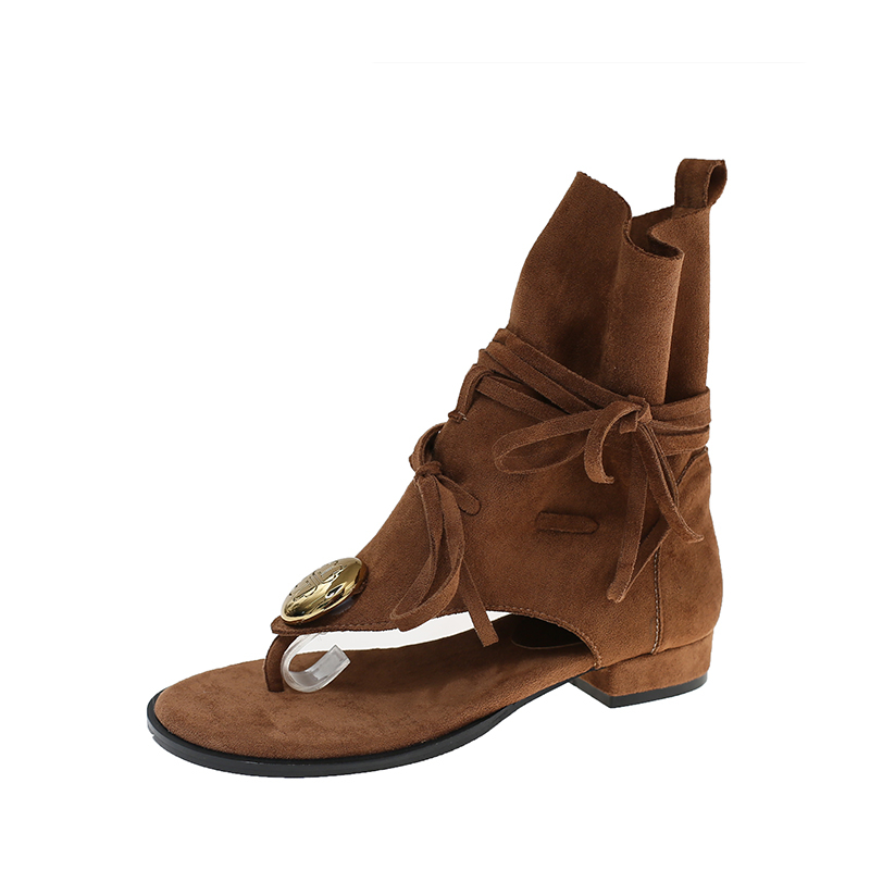 Thong Sandals Gold Metal Decor - Vintage Fashion Ladies 评论和价格