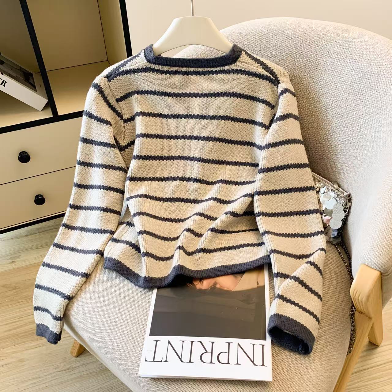 Women's Striped O-Neck Cardiga - Crop Cardigan Vintage 评论和价格