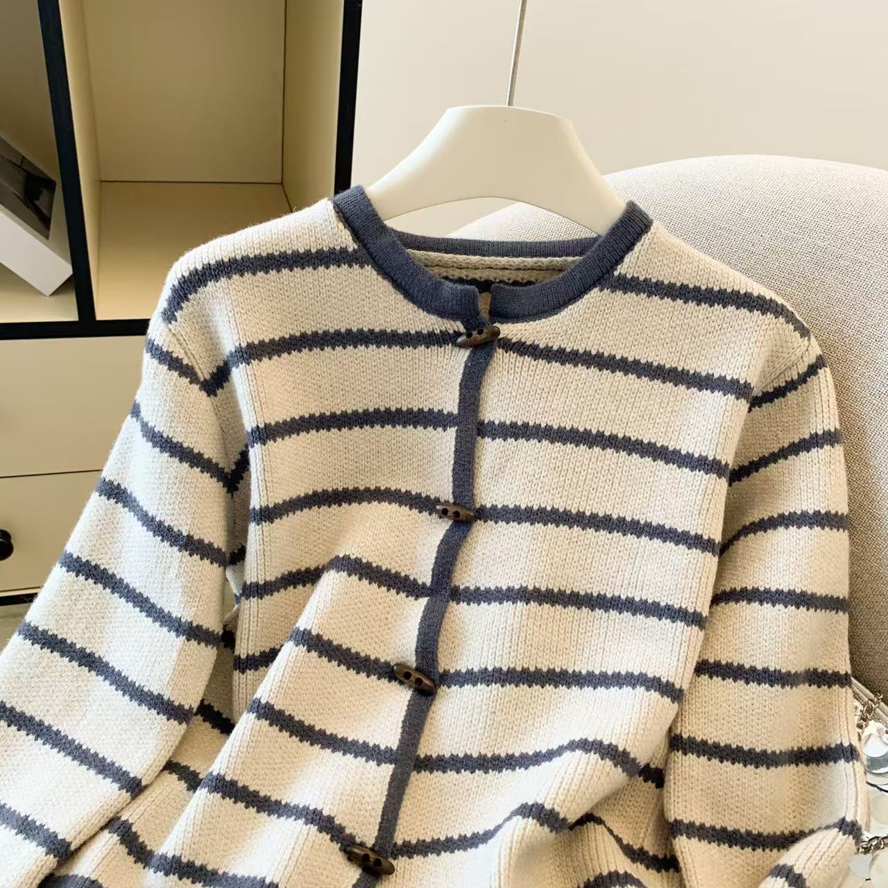Women's Striped O-Neck Cardiga - Crop Cardigan Vintage 评论和价格