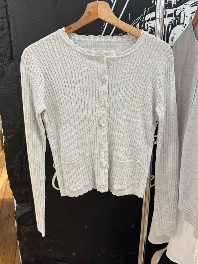 Pockets Twist Flower Knitted S - Crop Cardigan Vintage 评论和价格