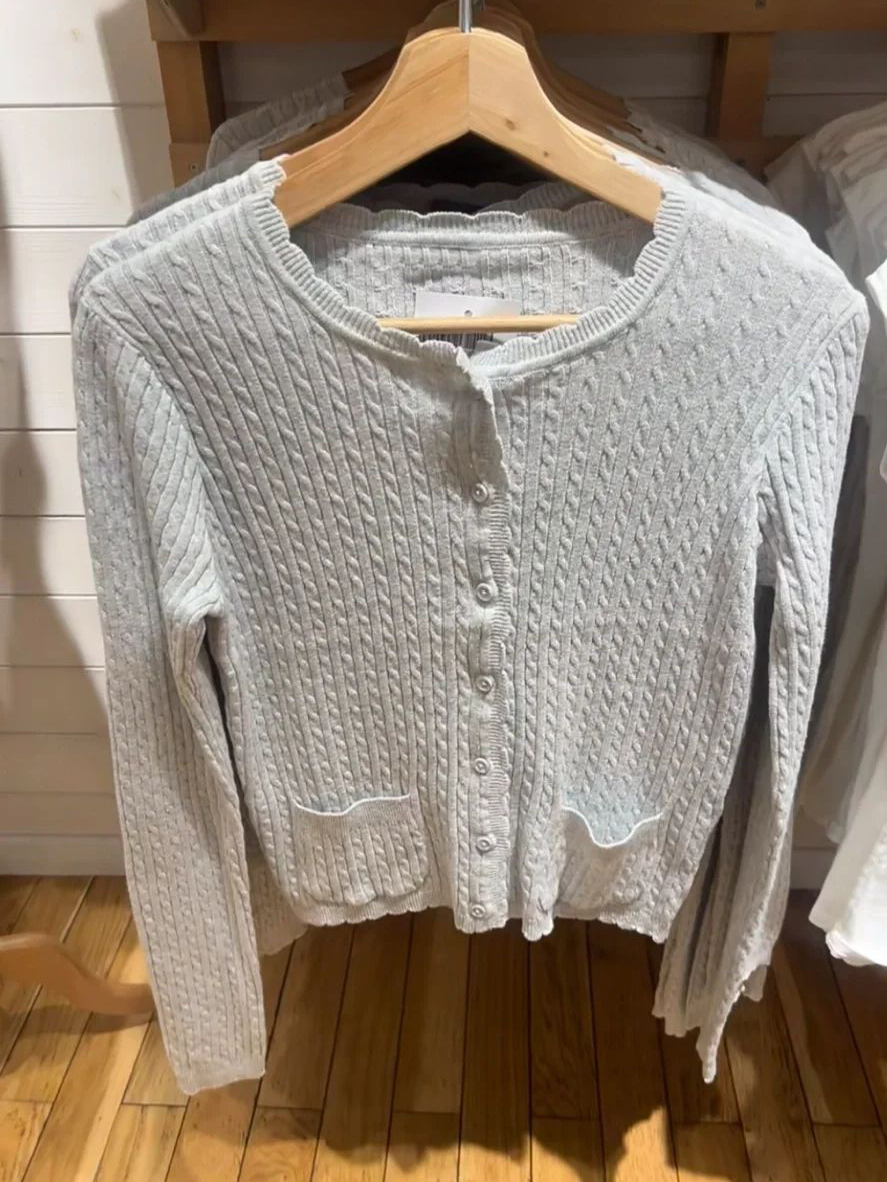 Pockets Twist Flower Knitted S - Crop Cardigan Vintage 评论和价格