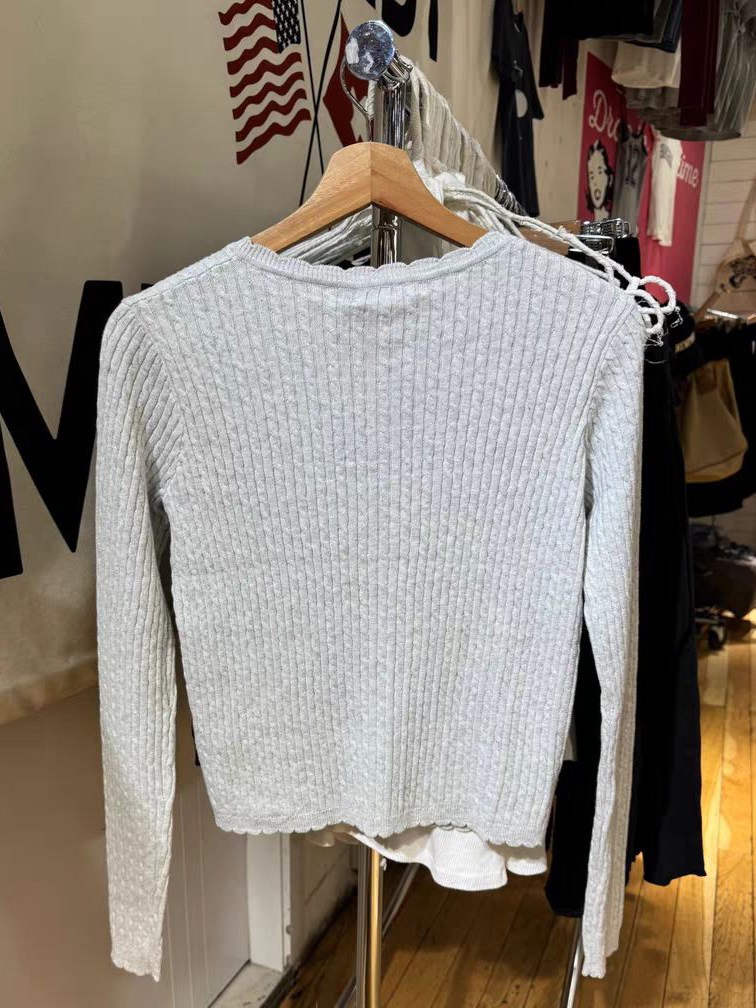 Pockets Twist Flower Knitted S - Crop Cardigan Vintage 评论和价格
