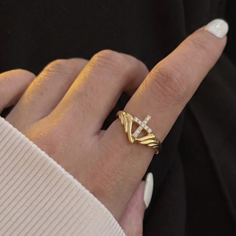 1/2pcs Angel Wings Cross Ring  - Vintage Fashion Subculture 评论和价格