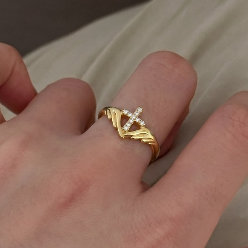 1/2pcs Angel Wings Cross Ring  - Vintage Fashion Subculture 评论和价格