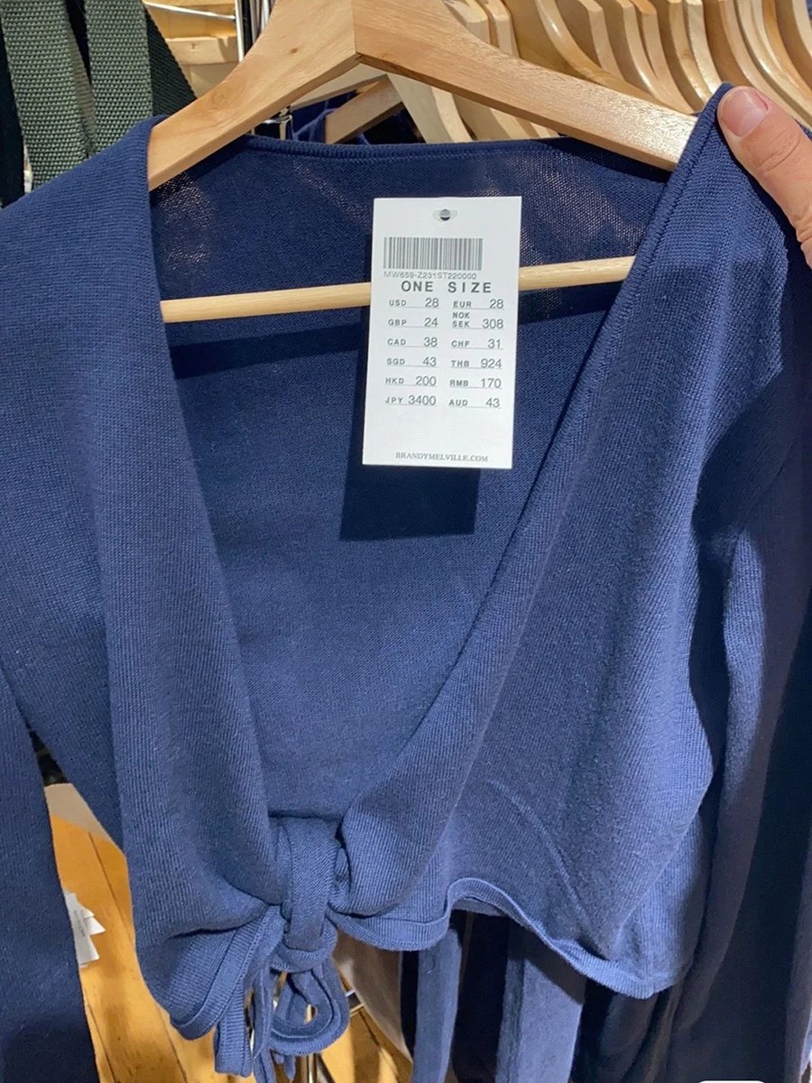 New Navy Lace-up Knitted Long  - Crop Cardigan Vintage 评论和价格