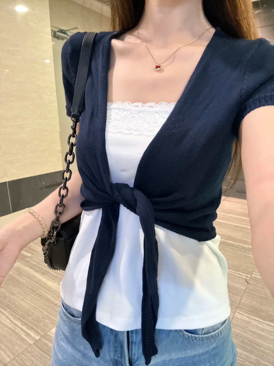 Navy Lace-up Cardigan Women Co - Crop Cardigan Vintage 评论和价格