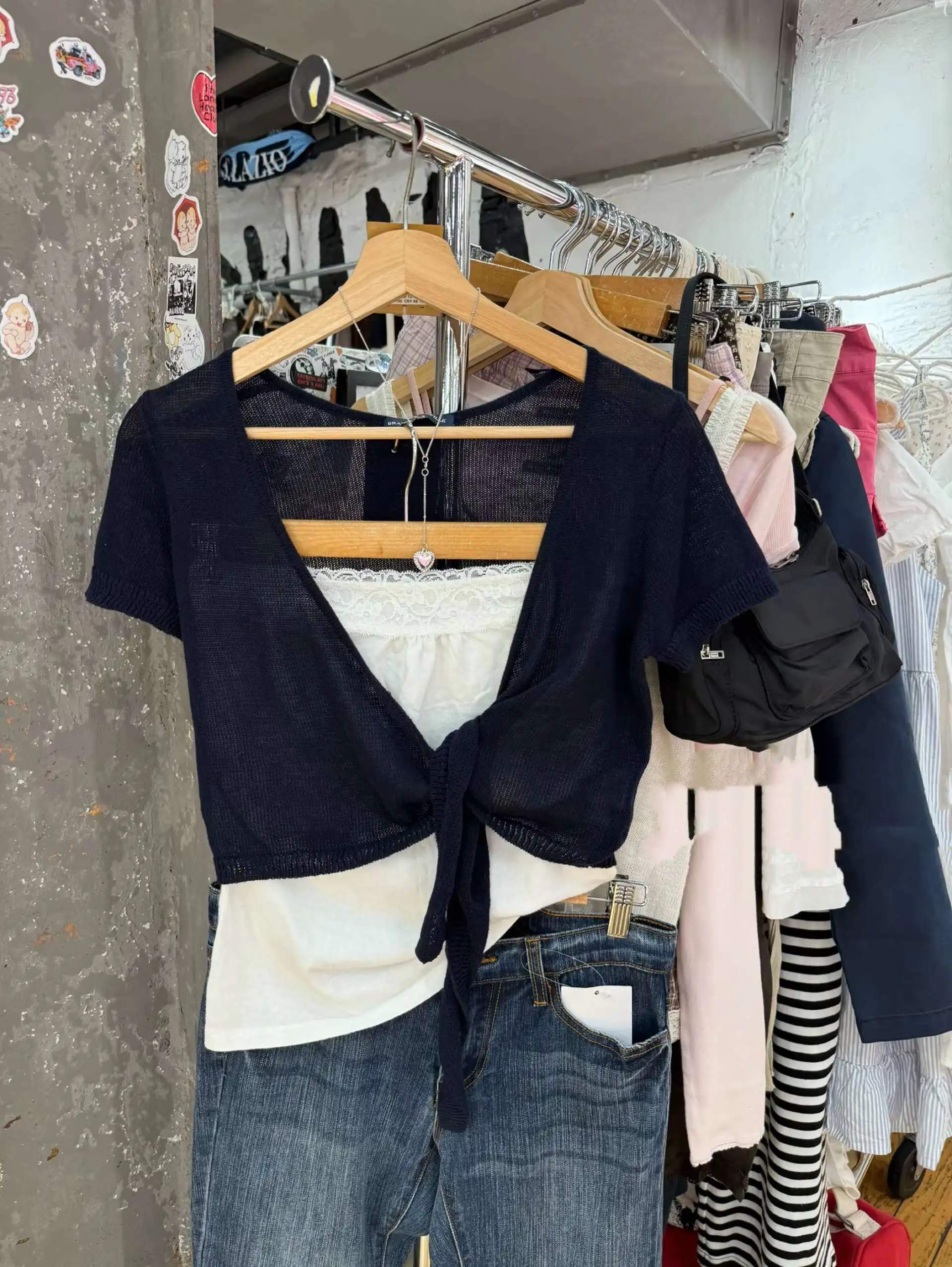 Navy Lace-up Cardigan Women Co - Crop Cardigan Vintage 评论和价格