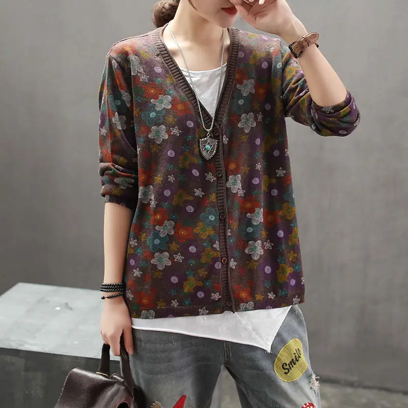 Vintage Loose Sweaters Coat Sp - Crop Cardigan Vintage 评论和价格