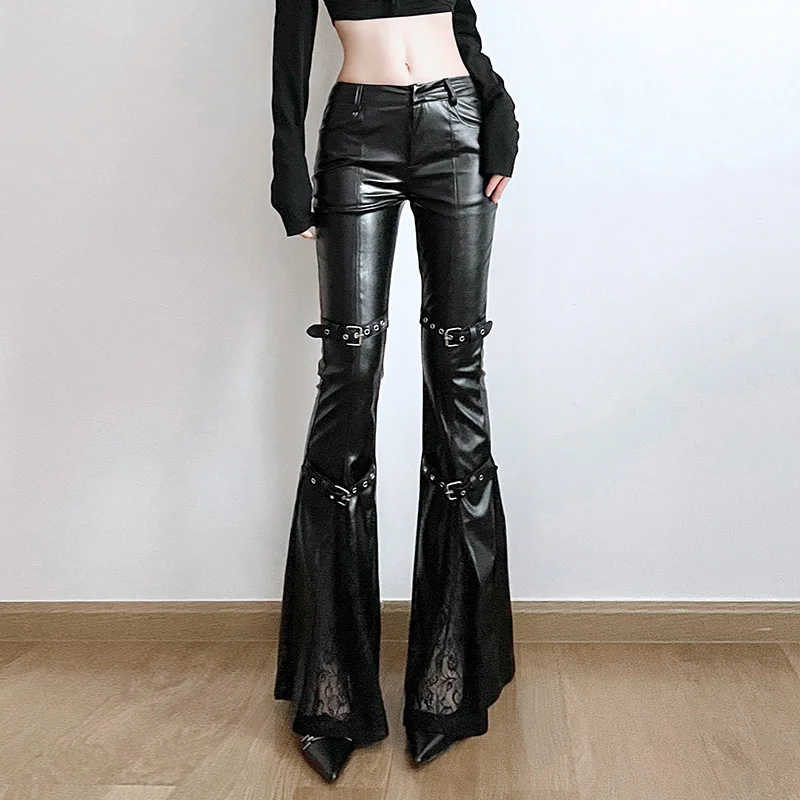 Women's PU Leather Flare Pants - Vintage Fashion Aesthetic 评论和价格