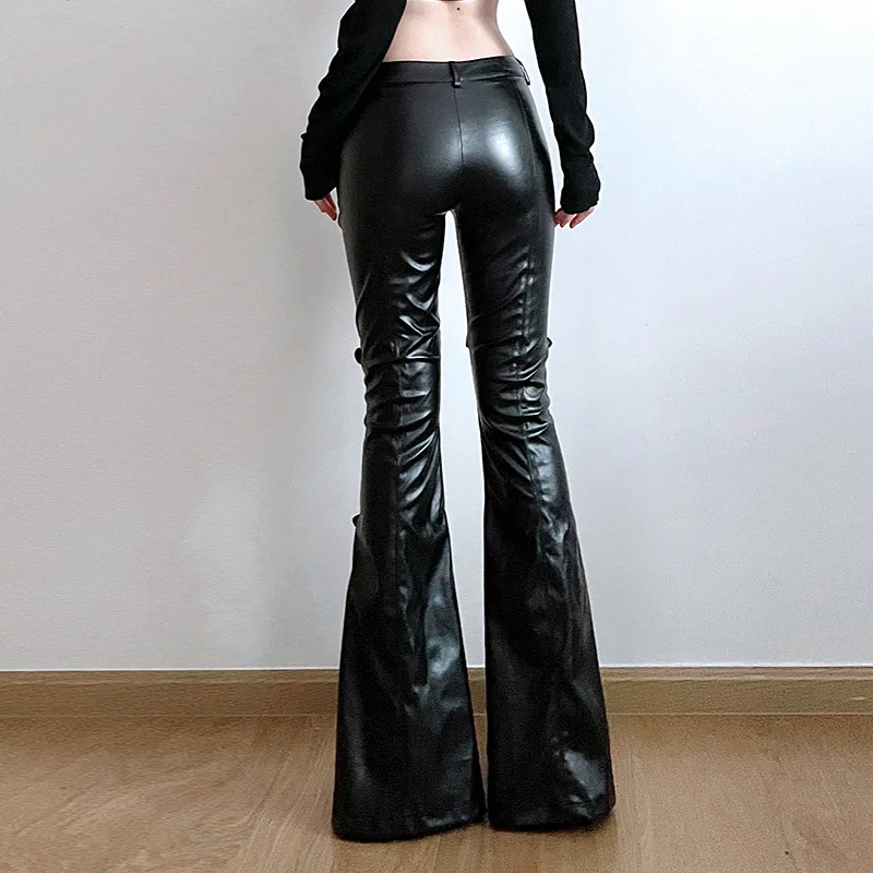 Women's PU Leather Flare Pants - Vintage Fashion Aesthetic 评论和价格